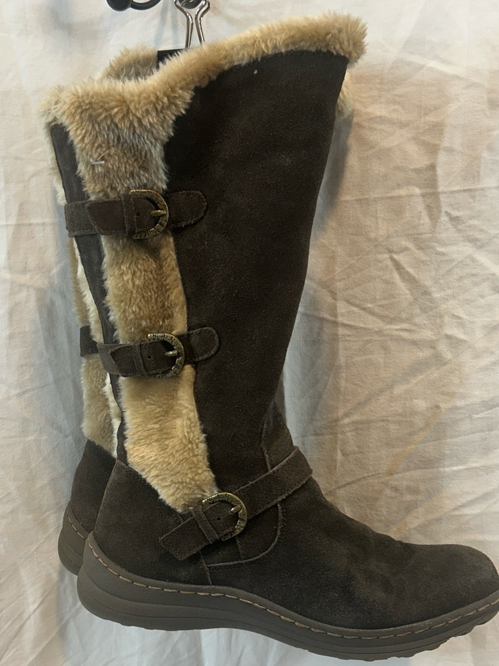 BareTraps Dark Brown Suede Faux-Fur Trim Knee Boots